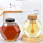 H11.7cm Diamond Shape Honey Jar 500ml Amber Glass Jar Wooden Lid