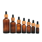 Glossy Amber Color Bamboo Essential Oil Glass Dropper Bottle Wood Cap Glass Cosmetic Containers