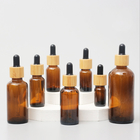 Glossy Amber Color Bamboo Essential Oil Glass Dropper Bottle Wood Cap Glass Cosmetic Containers
