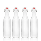 Bordeaux Flat Bottom Swing Top Lid Glass Wine Bottle Clear 500ml 750Ml With Caps