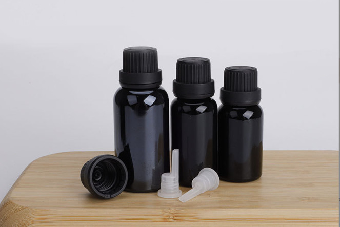 Black Essential Oil Bottle 5g 10g 15g 20g 30g 50g 100g Cosmetic Glass Bottle With Cap