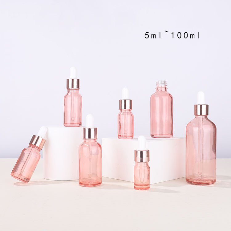 Round Glass Cosmetic Containers Pink Dropper Bottle 10ml To 100ml