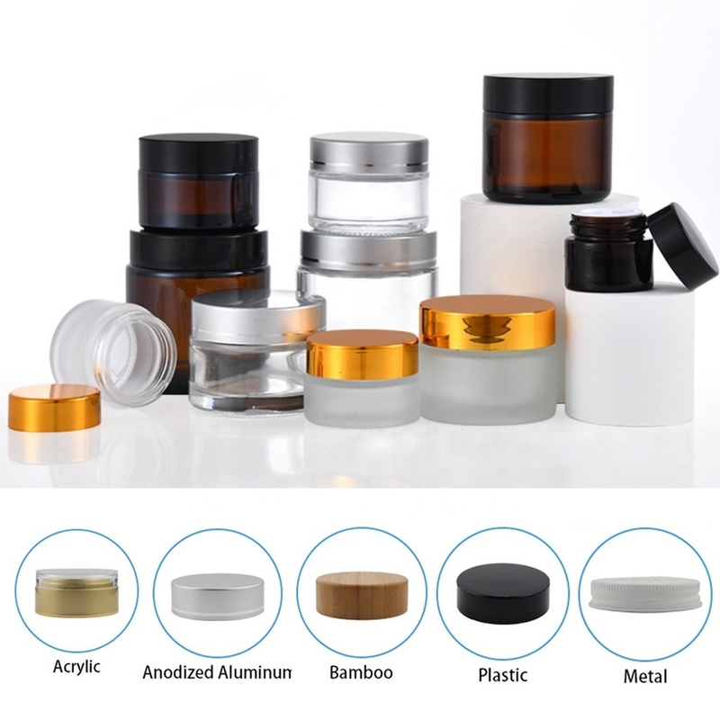 Amber Anodized Gold Bamboo Lid Glass Cosmetic Containers 15g