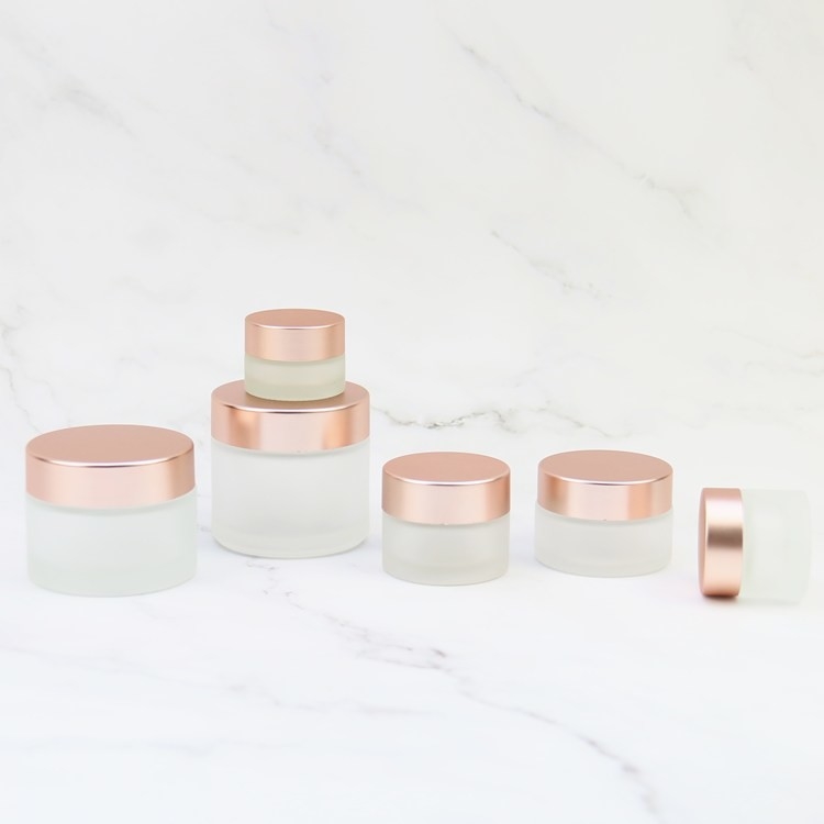 Skin Care Pink Clear Frosted Cosmetic Glass Jars With Rose Gold Lid 5g 10g 30g 50g