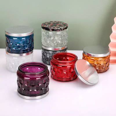 Good price Mosaic Honeycomb Embossed Empty Glass Candle Jars 4OZ 120ML Candle Container For Wedding Party online
