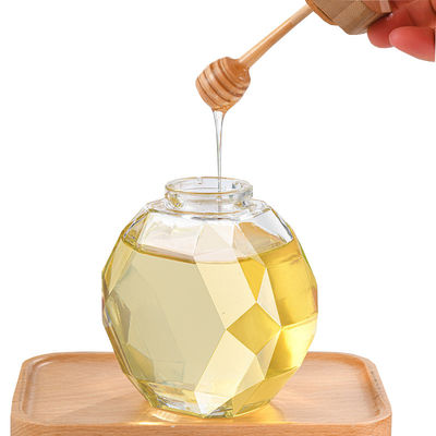 Good price H11.7cm Diamond Shape Honey Jar 500ml Amber Glass Jar Wooden Lid online