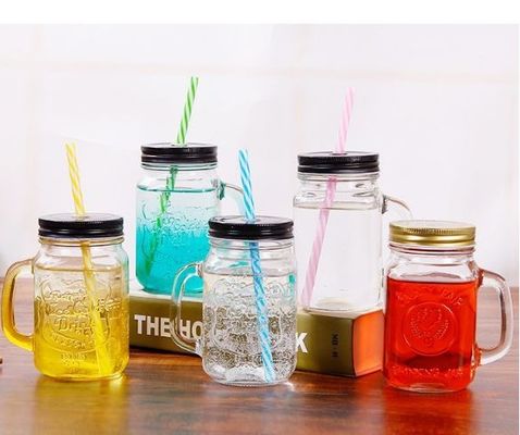 Good price ISO Red Blue Colored Mason Jars With Handles 12.3in 4.7pounds Regular Mouth online