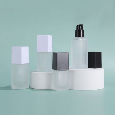 Good price Empty Square Frosted Glass Cosmetic Containers 1.4oz Pump Bottle Personal Care online