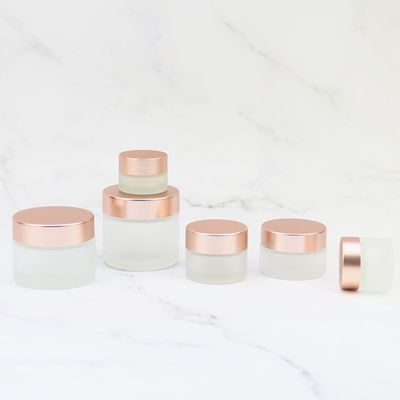 Good price Skin Care Pink Clear Frosted Cosmetic Glass Jars With Rose Gold Lid 5g 10g 30g 50g online