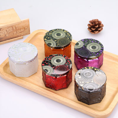 Good price Octagon Glass Embossed Candle Jars Empty Luxury Multi Color 4oz 8oz With Lid online