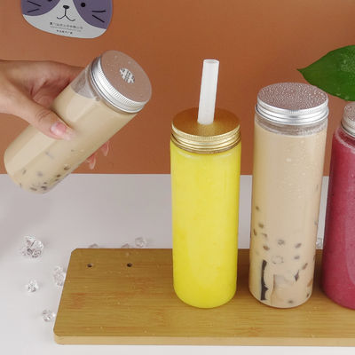 Good price Beverage Round Plastic Pet Boba Juice Bottles Transparent 450ml With Aluminum Lid online